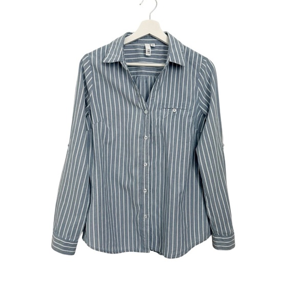 Kut From The Kloth Blue Stripe Button Up Roll Tab Sleeve Blouse - Picture 9 of 9